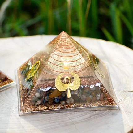 Solar Plexus chakra orgone generator pyramid designed to boost confidence, mental clarity, and manifestation power.