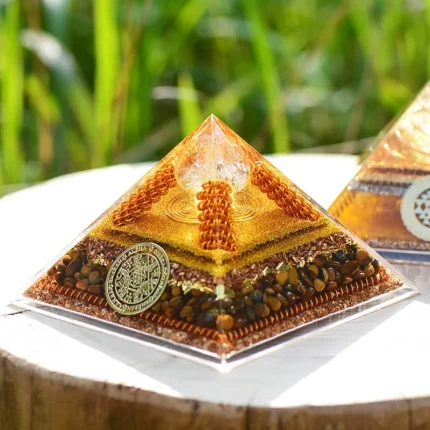 Abundance and Prosperity Crystal Orgonite Pyramid with Tiger’s Eye Energy