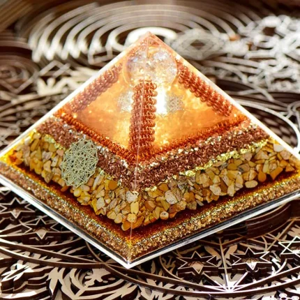 Chakra Healing Orgonite Pyramid infused with Landscape Jasper Crystal Stone and Copper for Wealth