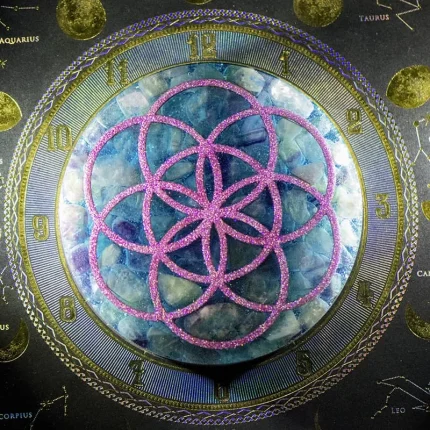Crystal Coaster with Fluorite_Orgonite Charging Plate with Sacred Geometry