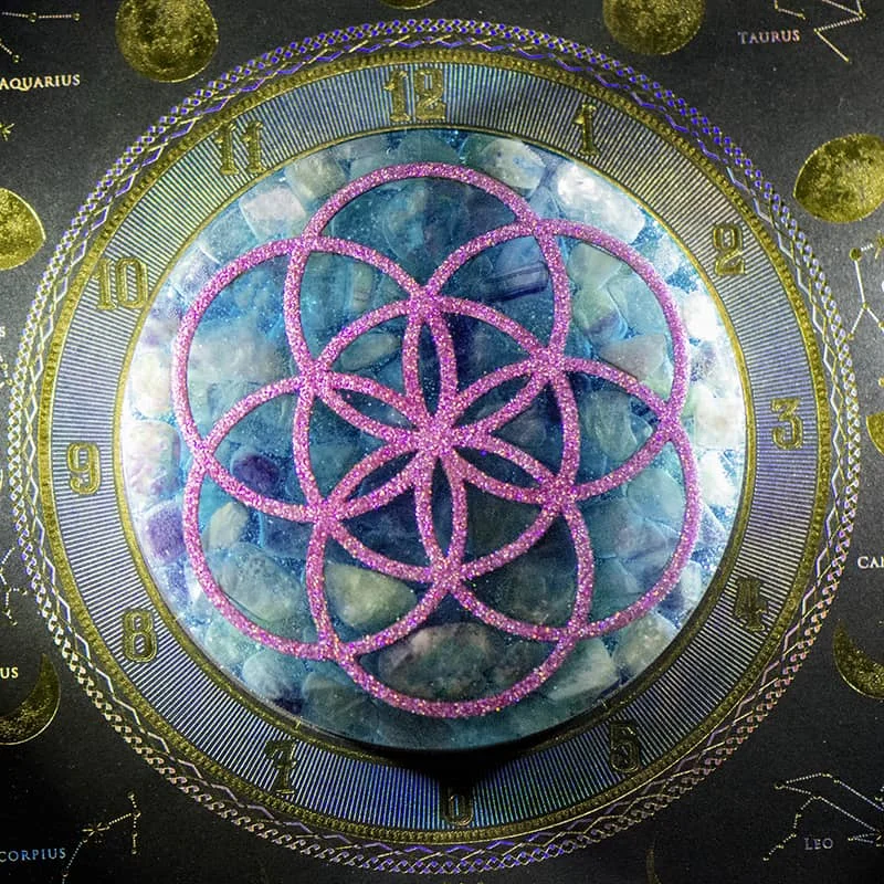 seed-of-life-orgonite-crystal-charging-plate Crystal Coaster with Fluorite_Orgonite Charging Plate with Sacred Geometry