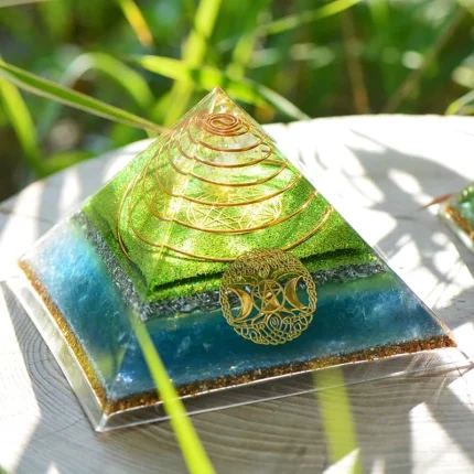 Spiritual Ascension Pyramid with Tree of Life and Triple Moon symbol Orgonite Pyramid for Crystal Healing & Spiritual Protection.