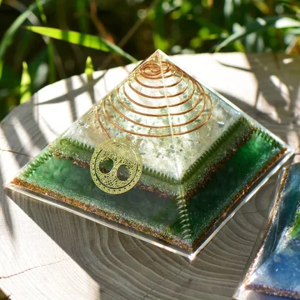 Tree of Life Orgonite Pyramid with Handmade Orgonite Pyramid and Sacred Geometry & Green Fluorite for Emotional Well-Being.