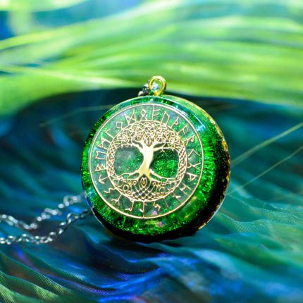 green crystal pendant,orgonite,runes symbol necklace