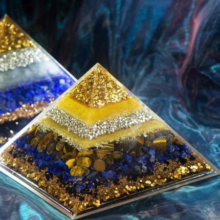 Gold crystal tower,orgontie pyramid,tiger eye pyramid