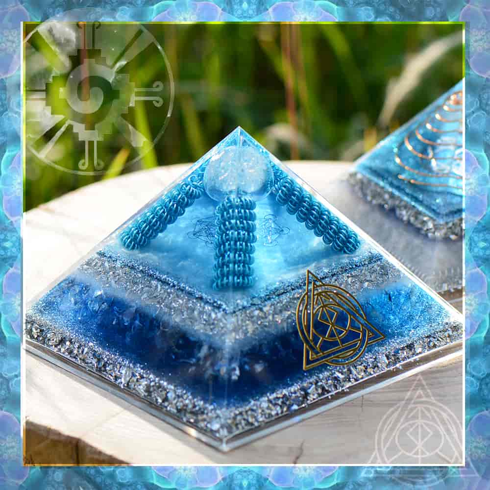 Hunab Ku pattern & sea blue pyramid Aquamarine Pyramid,ocean blue orgone orgonite