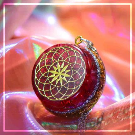 Red orgone energy pendant,Sacred geometry flower necklace
