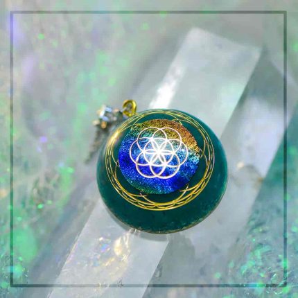 green crystal orgonite pendant,seed of life jewelry