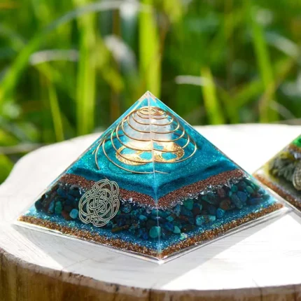 Sacred Tree Orgonite Pyramid supporting chakra balancing, spiritual awakening, and deep meditation with the Tree of Life symbol.