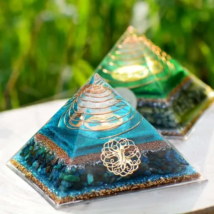 Double-helix copper coil inside the Sacred Tree Orgonite Pyramid, enhancing orgone energy flow and amplifying spiritual healing.