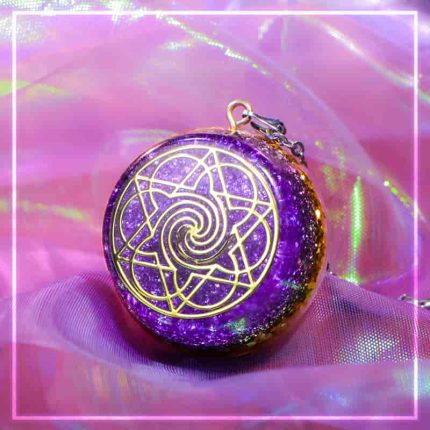 Purple Crystal Necklace,Spiral Energy Orgonite Pendant