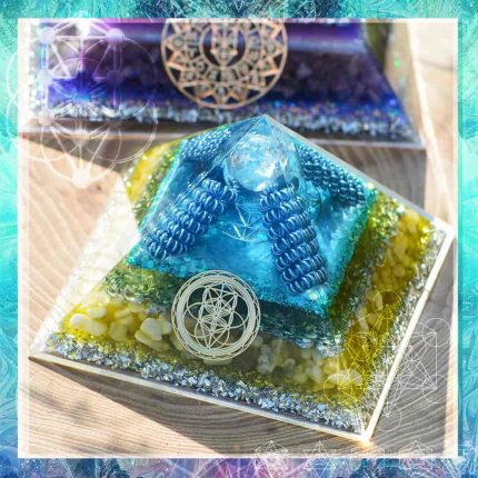 Handmade crystal pyramid,sea blue&olive green orgonite,pyramid
