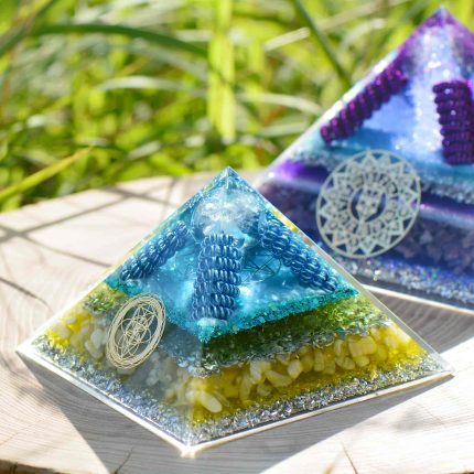 sea blue&olive green&yellow pyramid,crystal healing tool