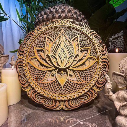 wood lotus flower painting